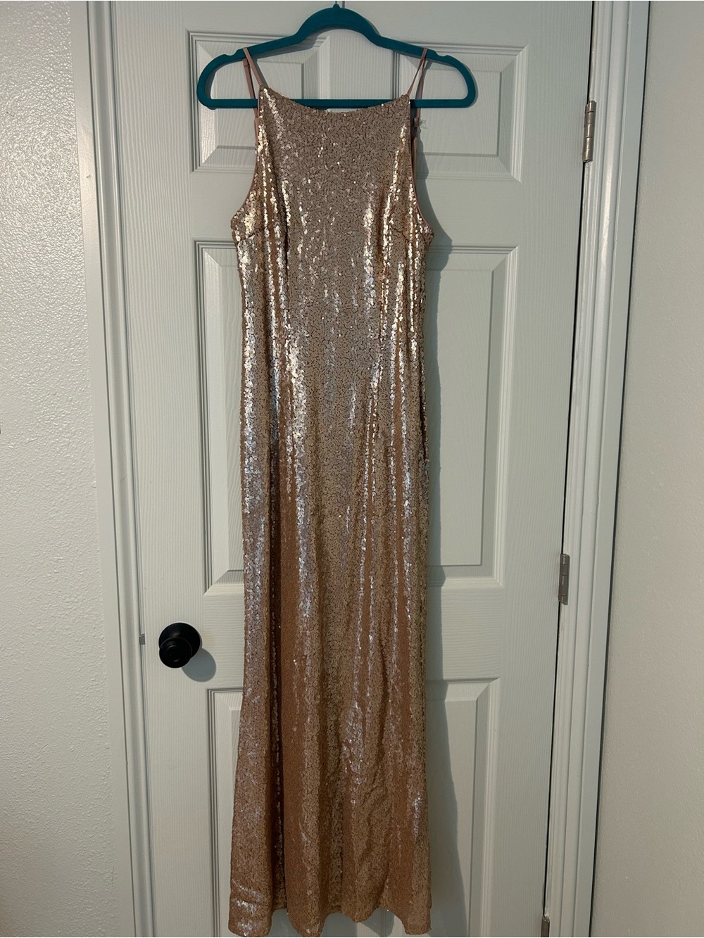 Lulu's Rose Gold Sequin Strapless Gown